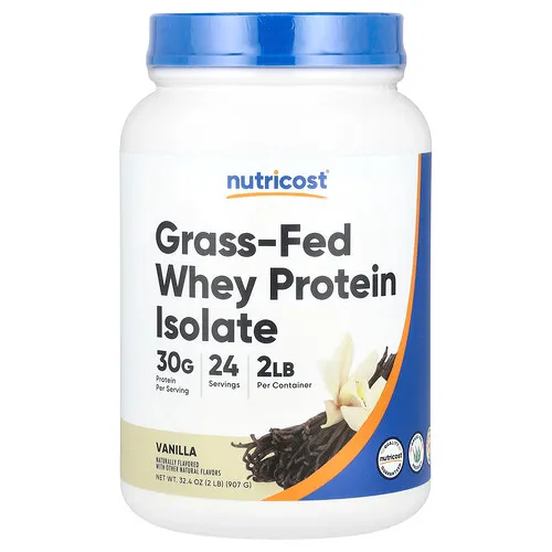 Nutricost, Aislado de proteína de suero de leche proveniente de animales alimentados con pasturas, Vainilla, 907 g (2 lb)