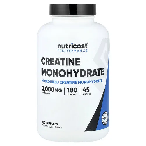 Nutricost, Rendimiento, Monohidrato de creatina, 180 cápsulas (750 mg por cápsula)