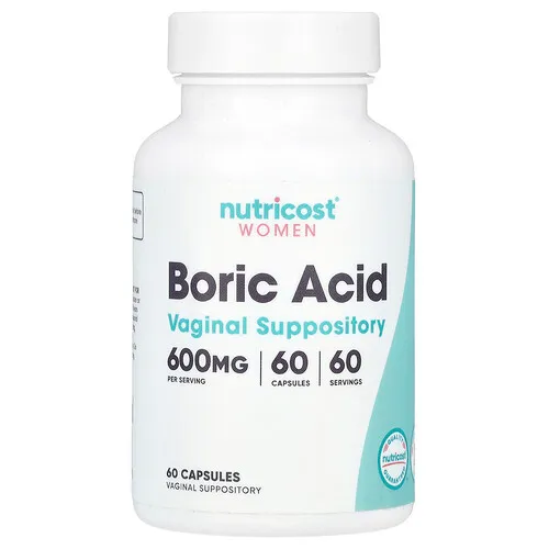 Nutricost, Mujeres, Ácido bórico, Supositorio vaginal, 600 mg, 60 cápsulas