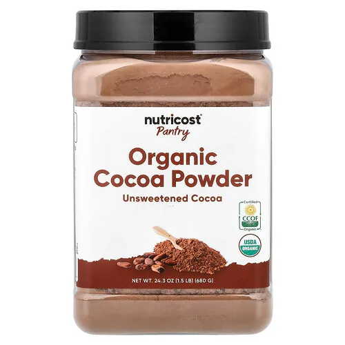 Nutricost, Despensa, Cacao orgánico en polvo, Sin endulzar`` 680 g (24,3 oz)