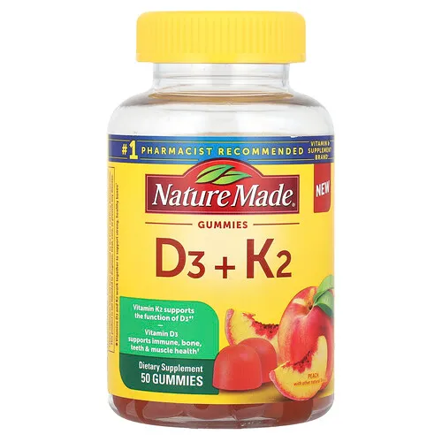 Nature Made, Gomitas con vitaminas D3 y K2, Melocotón, 50 gomitas