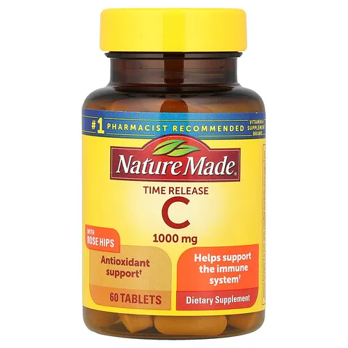 Nature Made, Vitamina C con rosa mosqueta, Liberación prolongada, 1000 mg, 60 comprimidos