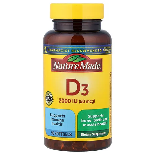Nature Made, Vitamina D3, 2000 UI (50 mcg), 90 cápsulas blandas