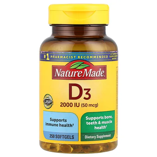 Nature Made, Vitamina D3, 50 mcg (2000 UI), 250 cápsulas blandas