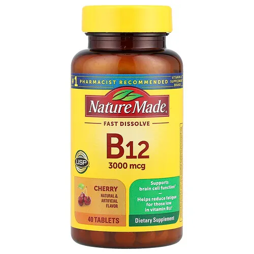 Nature Made, Vitamina B12, Cereza de disolución rápida, 3000 mcg, 40 comprimidos