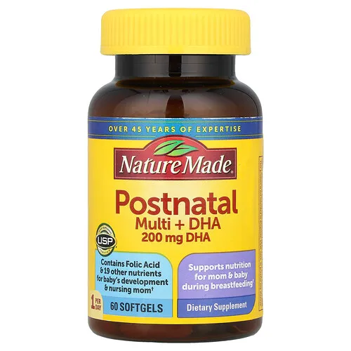 Nature Made, Suplemento multivitamínico posnatal con DHA, 60 cápsulas blandas