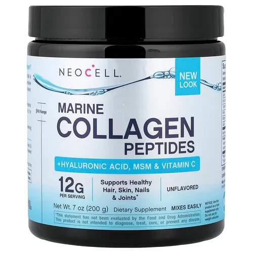 NeoCell, Péptidos de colágeno marino más ácido hialurónico, MSM y vitamina C, Sin sabor, 200 g (7 oz)