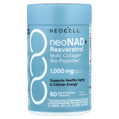 NeoCell, neoNad+™ Resveratrol, Múltiples tipos de colágeno y Biopéptidos, 60 cápsulas de liberación rápida