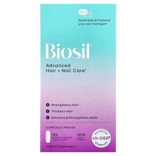 Biosil, Cuidado avanzado del cabello y las uñas, 120 cápsulas originales