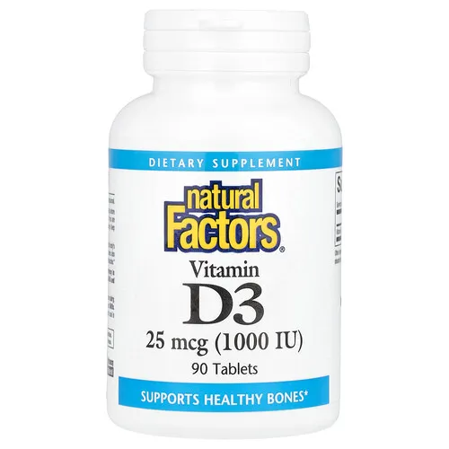 Natural Factors, Vitamina D3, 25 mcg (1000 UI), 90 comprimidos