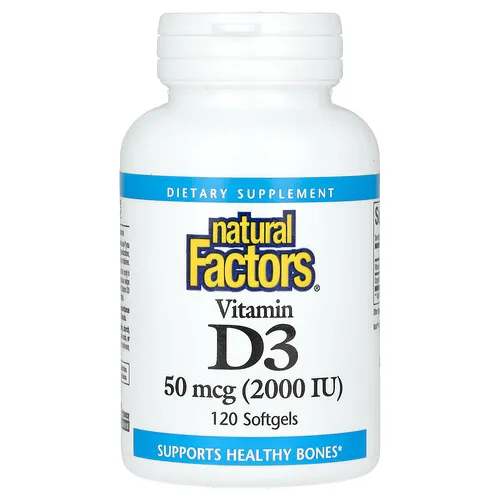 Natural Factors, Vitamina D3, 50 mcg (2000 UI), 120 cápsulas blandas