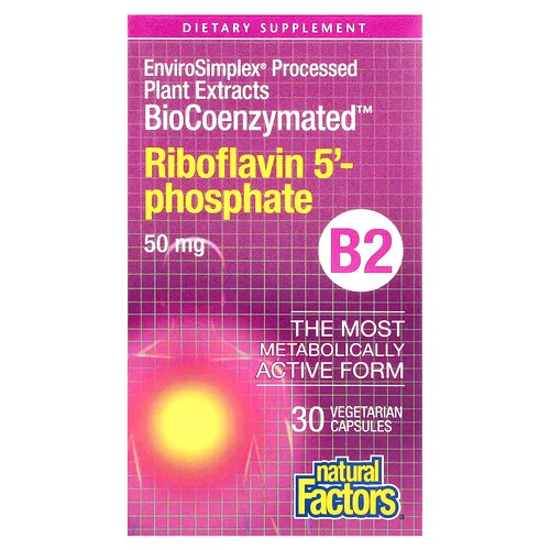Natural Factors, BioCoenzymated™, Vitamina B2, Riboflavina-5'-fosfato, 50 mg, 30 cápsulas vegetales