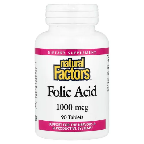 Natural Factors, Ácido fólico, 90 comprimidos