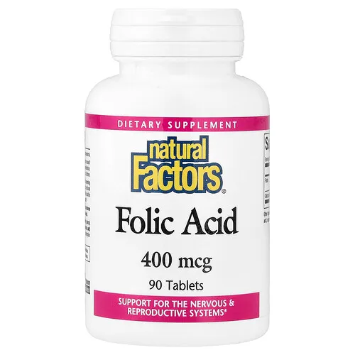Natural Factors, Ácido fólico, 90 comprimidos