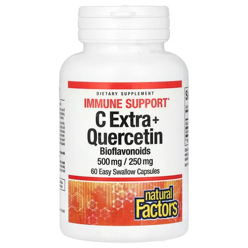 Natural Factors, Vitamina C extra más quercetina, 500 mg/250 mg, 60 cápsulas fáciles de ingerir
