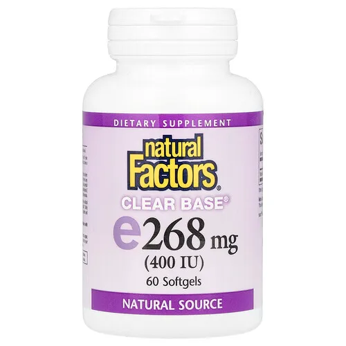 Natural Factors, Vitamina E Clear Base®, 268 mg (400 UI), 60 cápsulas blandas