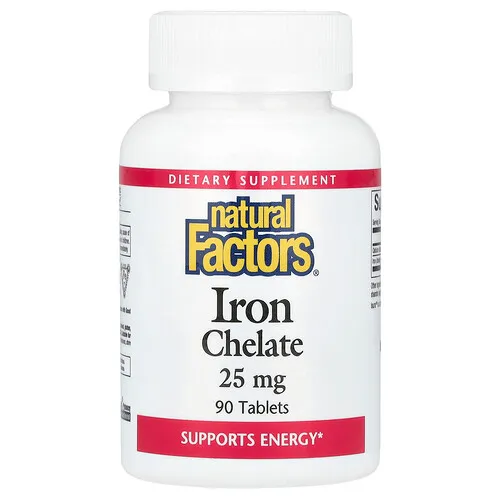 Natural Factors, Quelato de hierro, 25 mg, 90 comprimidos