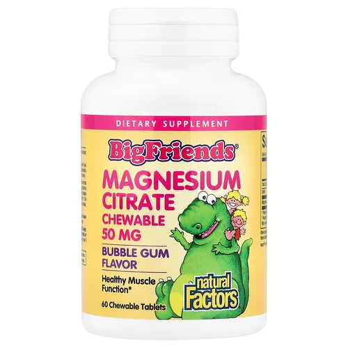 Natural Factors, Big Friends®, Citrato de magnesio, Chicle, 50 mg, 60 comprimidos masticables