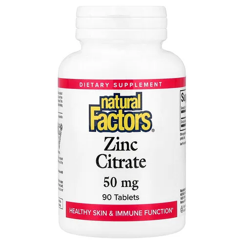 Natural Factors, Citrato de zinc, 50 mg, 90 comprimidos