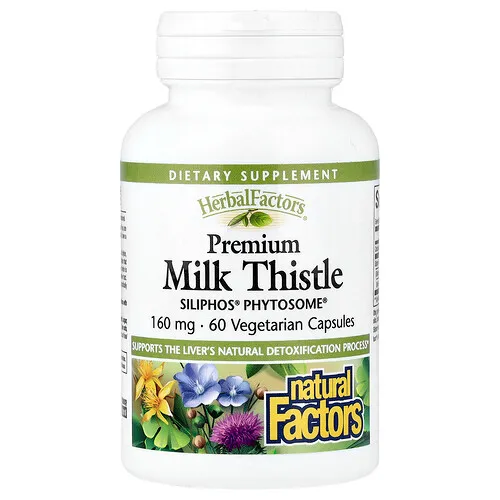 Natural Factors, Herbal Factors®, Cardo mariano prémium, 160 mg, 60 cápsulas vegetales