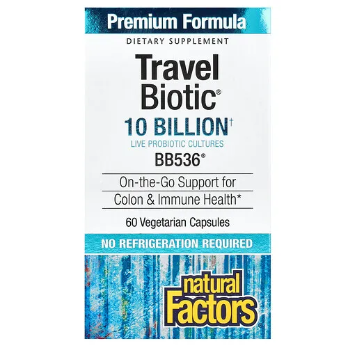 Natural Factors, Travel Biotic, BB536, 10.000 millones de UFC, 60 cápsulas vegetales