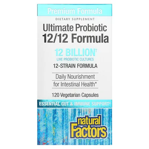Natural Factors, Suplemento probiótico superior, Fórmula 12/12, 12.000 millones de UFC, 120 cápsulas vegetales