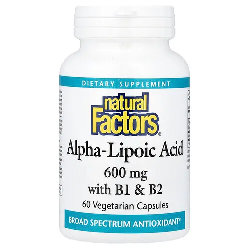 Natural Factors, Ácido alfa-lipoico con vitaminas B1 y B2, 60 cápsulas vegetales