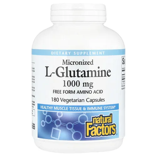 Natural Factors, L-glutamina micronizada, 1000 mg, 180 cápsulas vegetales