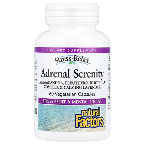 Natural Factors, Stress-Relax®, Serenidad suprarrenal, Suplemento para aliviar el estrés y favorecer la concentración mental, 60 cápsulas vegetales