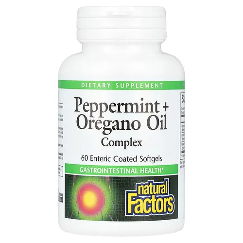 Natural Factors, Complejo de aceite de orégano y menta, 60 cápsulas blandas con recubrimiento entérico