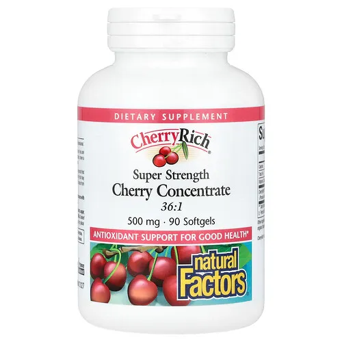 Natural Factors, Cereza, Concentrado de cereza superconcentrado, 500 mg, 90 cápsulas blandas