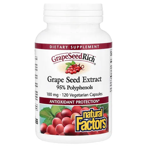 Natural Factors, GrapeSeedRich®, Extracto de semilla de uva, 100 mg, 120 cápsulas vegetales
