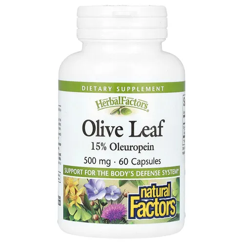 Natural Factors, HerbalFactors, Hoja de olivo, 500 mg, 60 cápsulas