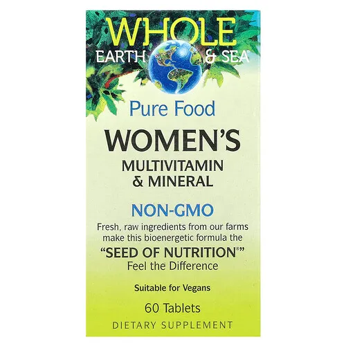 Natural Factors, Whole Earth & Sea®, Suplemento multivitamínico y mineral para mujeres, 60 comprimidos