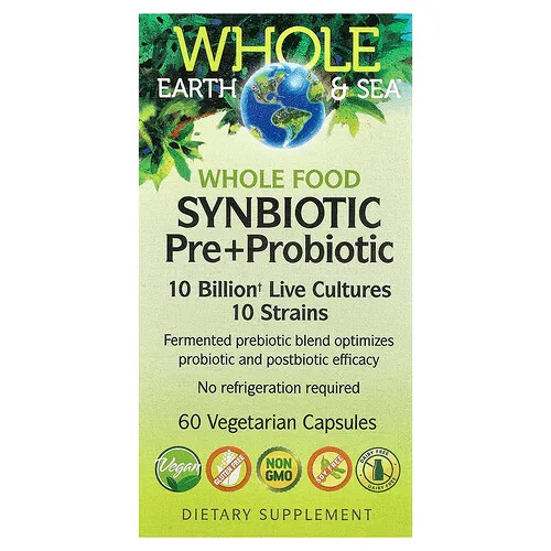 Natural Factors, Whole Earth & Sea®, Alimentos integrales sinbióticos y preprobióticos, 60 cápsulas vegetales