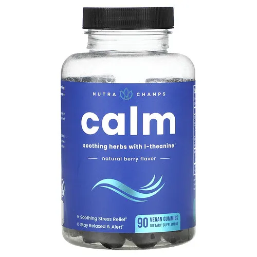 NutraChamps, Calma, Hierbas calmantes con L-teanina, Baya natural`` 90 gomitas veganas