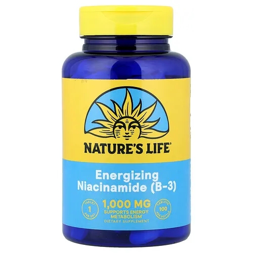 Nature's Life, Niacinamida (vitamina B3) energizante, 1000 mg, 100 comprimidos