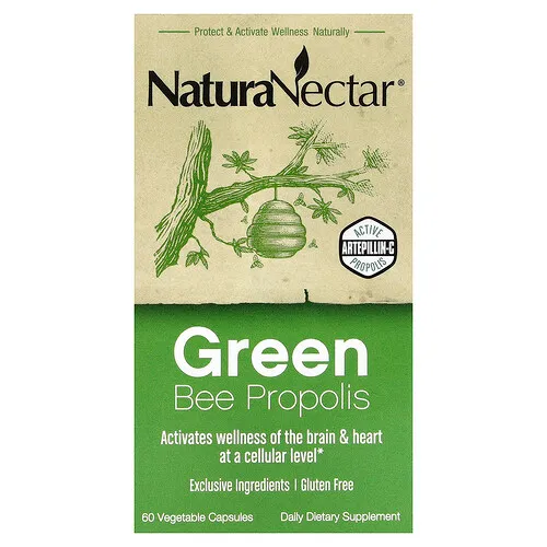 NaturaNectar, Propóleo verde de abeja, 60 cápsulas vegetales