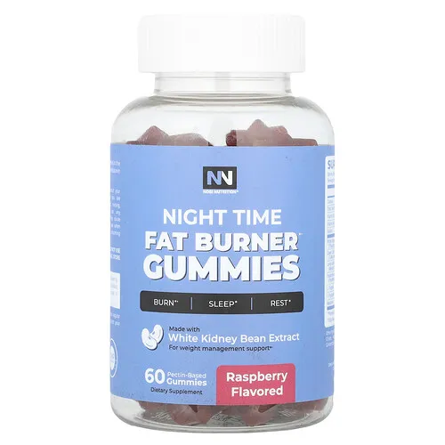 Nobi Nutrition, Gomitas para quemar grasas por la noche, Refuerzo para el control del peso, Frambuesa, 60 gomitas a base de pectina