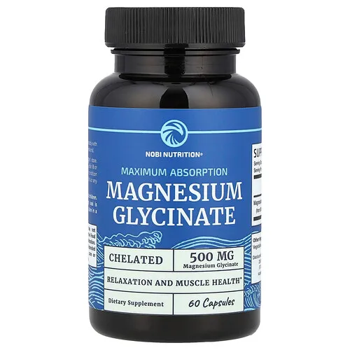 Nobi Nutrition, Glicinato de magnesio, Máxima absorción, 60 cápsulas (250 mg por cápsula)