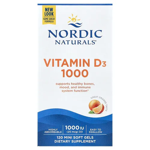 Nordic Naturals, Vitamina D3 1000, Naranja, 25 mcg (1000 UI), 120 minicápsulas blandas