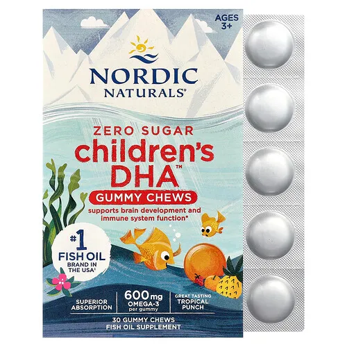 Nordic Naturals, Gomitas masticables con DHA™ para niños, De 3 años en adelante, Ponche tropical, 30 gomitas (355 mg por gomita)
