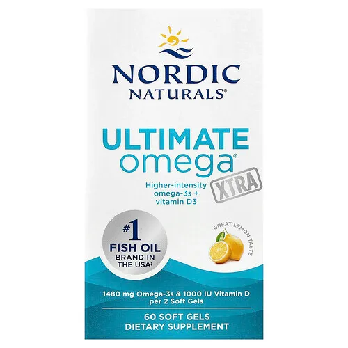 Nordic Naturals, Ultimate Omega Xtra, Suplemento de aceite de pescado con omega-3, Limón, 1480 mg, 60 cápsulas blandas (740 mg por cápsula blanda)