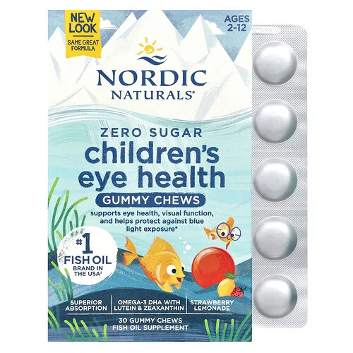 Nordic Naturals, Gomitas para la salud ocular de los niños, Sin azúcar, De 2 a 12 años, Limonada con fresas, 30 gomitas masticables