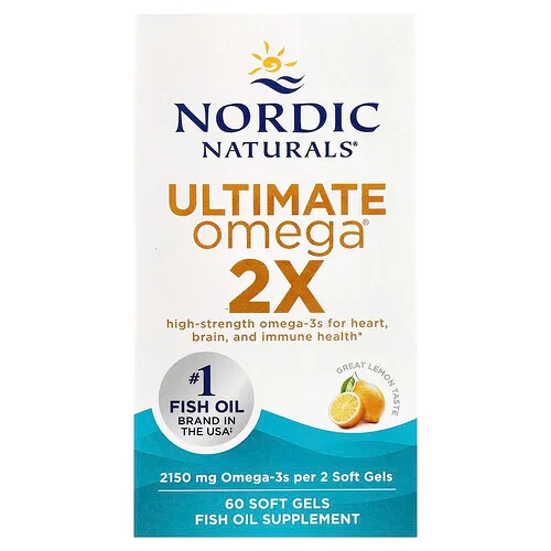 Nordic Naturals, Ultimate Omega 2X, Suplemento de aceite de pescado con omega-3, Limón, 2150 mg, 60 cápsulas blandas (1075 mg por cápsula blanda)