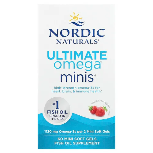 Nordic Naturals, Ultimate Omega® en minicápsulas, Suplemento de aceite de pescado con omega-3, Fresa, 60 minicápsulas blandas (560 mg por minicápsula blanda)