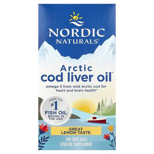 Nordic Naturals, Arctic Cod Liver Oil™, Aceite de hígado de bacalao ártico, Limón, 180 cápsulas blandas