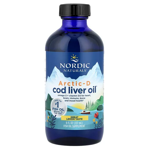 Nordic Naturals, Arctic-D Cod Liver Oil™, Aceite de hígado de bacalao ártico más vitamina D3, Limón, 237 ml (8 oz. líq.)