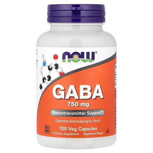 NOW Foods, GABA con vitamina B6, 750 mg, 100 cápsulas vegetales