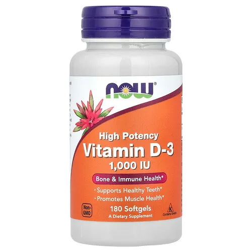 NOW Foods, Vitamina D3, Alta potencia, 1000 UI, 180 cápsulas blandas
